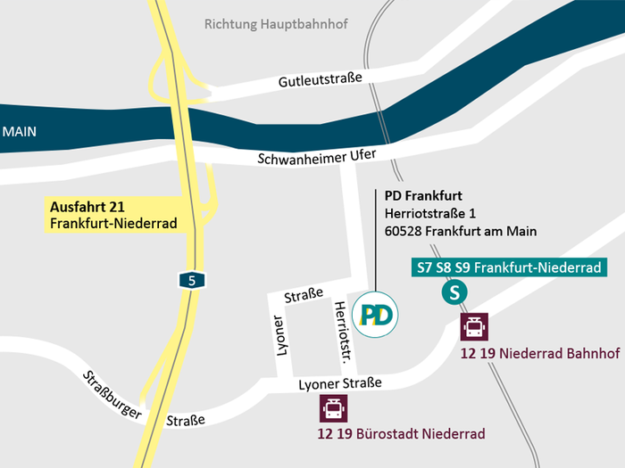Lageplan des PD-Standorts in Frankfurt am Main