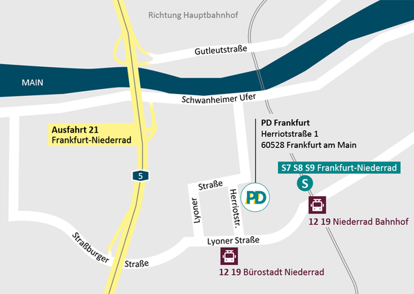 Lageplan des PD-Standorts in Frankfurt am Main