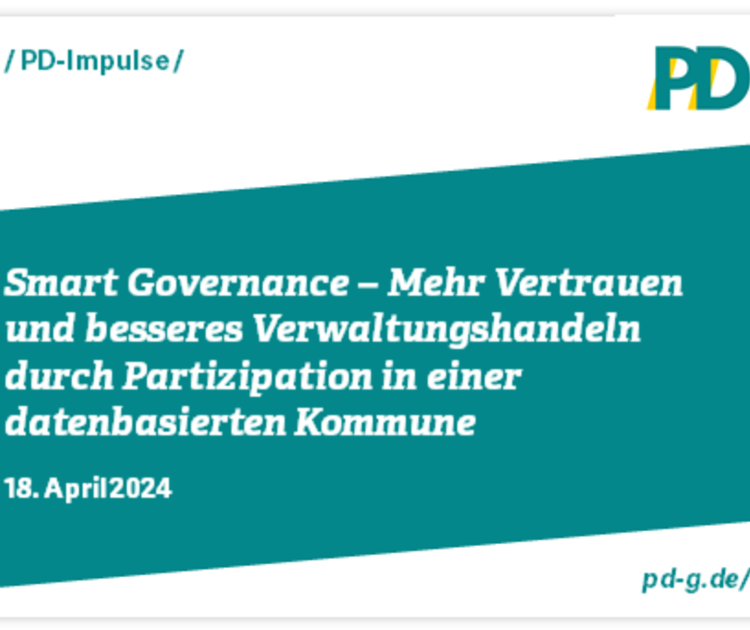 Link zur Website der PD-Impulse-Studie „Smart Governance – Mehr Vertrauen und besseres Verwaltungshandeln durch Partizipation in einer datenbasierten Kommune“