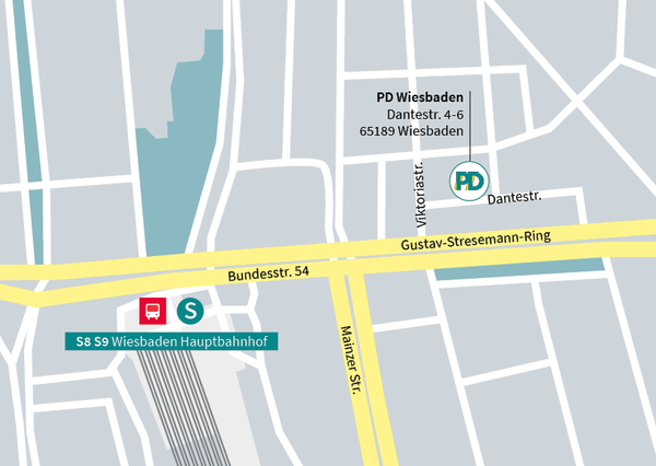 Anfahrtsplan zur PD in Wiesbaden